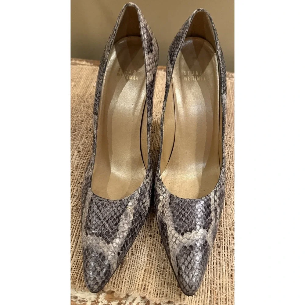 Stuart Weitzman Genuine Grey Snakeskin Stiletto Heels‎ Pointed Toe Size 8.5M